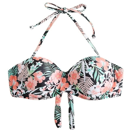 hcuribad Push up Bras for Women 2024 New Arrival Women s Bow Tied Steel Strap Gathered Swimsuit Halter Triangle Bikini Bra Backless Bra Bras for Women Plus Size Bras (Clearance) Green S