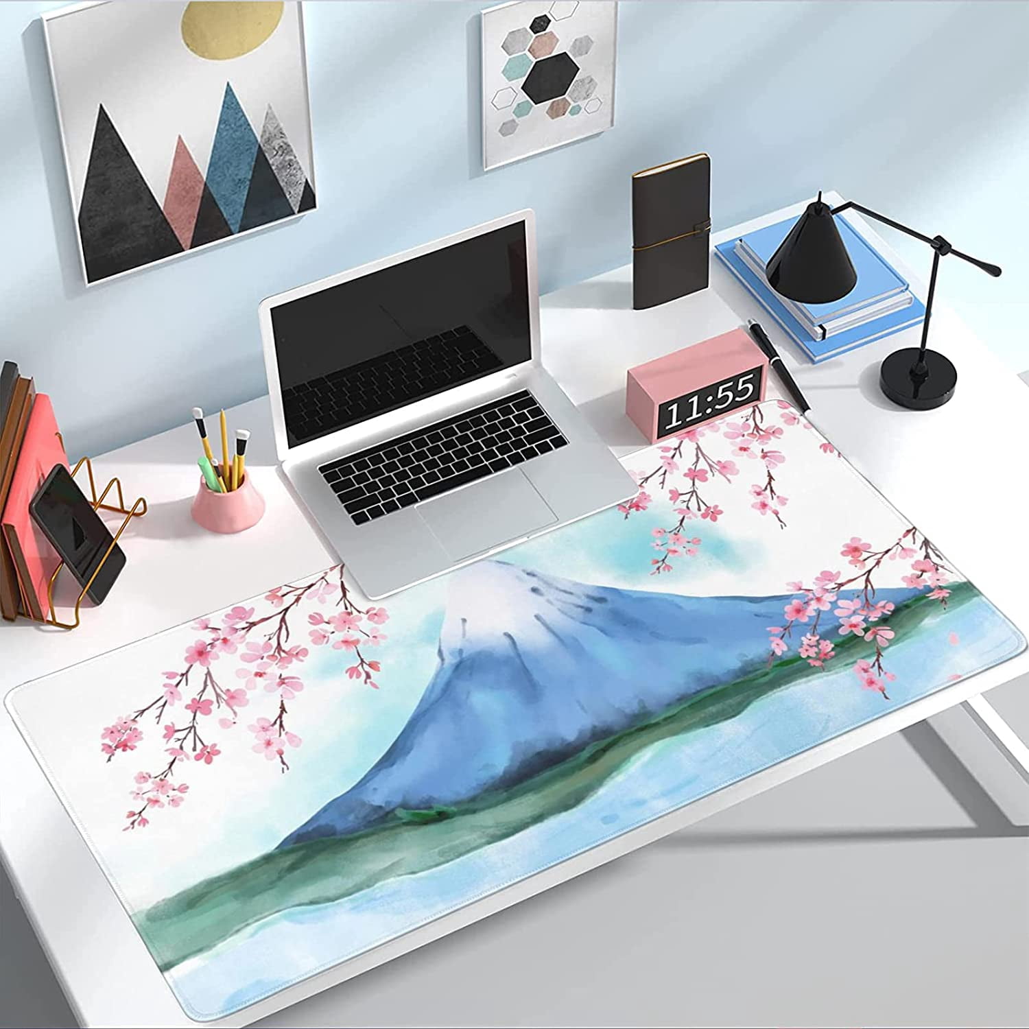 Large Gaming Mouse Pad with Seam Edge, Anti-Slip Extended Mouse Pad with Micro-Weave Cloth Surface,Waterproof Keyboard Pad, Desk Pad for Gamer Office Home XXL 31.5" x 15.7" in Cherry Blossom