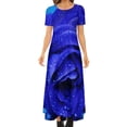 thumbnail image 2 of Robe Fleurie Bleue Imprimé Rose Robe Maxi de Soirée Manches Courtes Mode Coréenne Boho Plage Longues Robes Motif Femme Grande Taille Vestido, 2 of 5