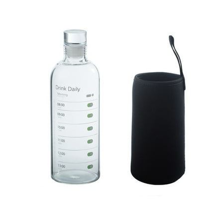 

500Ml Capacity Glass Bottle with Time Marker Cover for Water Drinks Transparent Milk Juice Simple Cup
