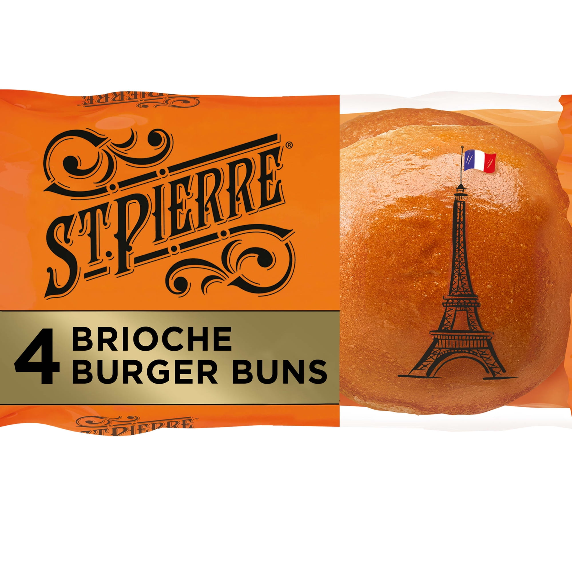 St Pierre Brioche Burger Buns, 4 count, Hamburger Buns, 7 oz Bag