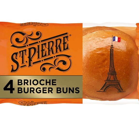 St Pierre Brioche Burger Buns, 4 count, Hamburger Buns, 7 oz Bag