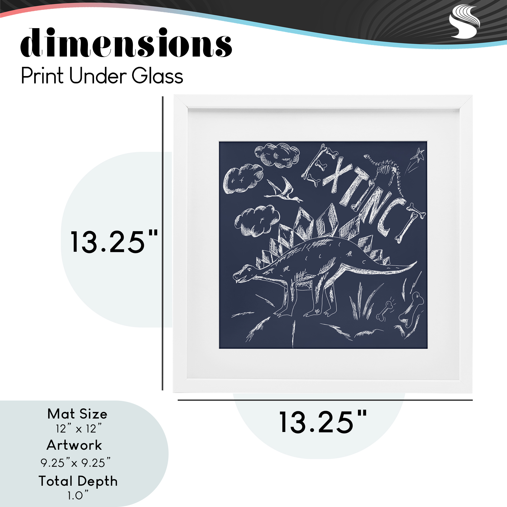Sketchy Extinct Dinosaur White Framed Print Under Glass, design by HUE and MI and Sangita