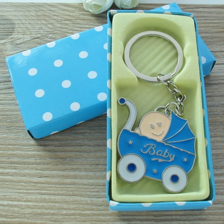 Baby Shower Stroller (12 PCS) Party Favor for Boy Blue Key Ring Recuerdos de mi Baby Shower de Niño Blue Gift