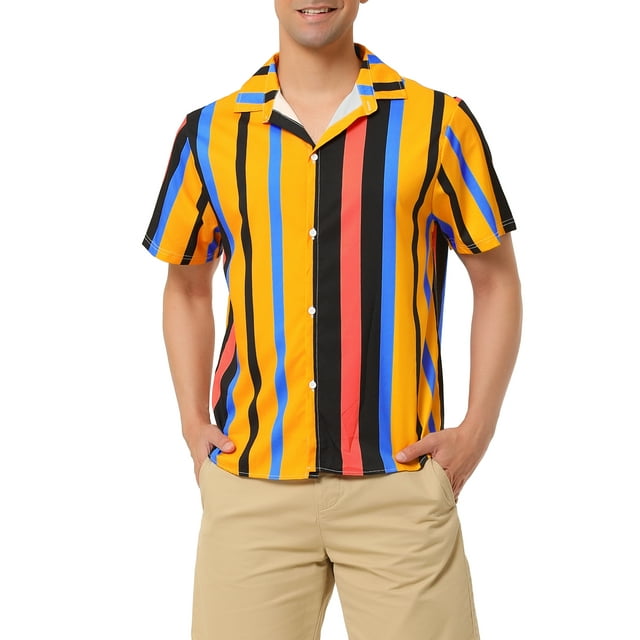 INSPIRE CHIC Men's Summer Striped Shirt Short Sleeve Button Down Beach Shirts