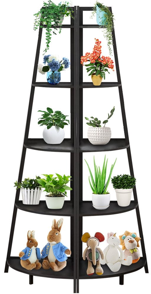 WTZ Bamboo Corner Shelf Plant Stand 70 inch 5 Tier Tall Rustic Ladder