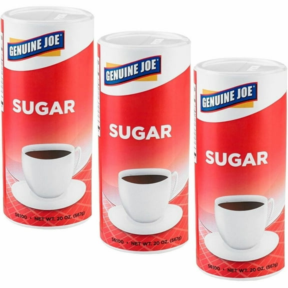 Genuine Joe Sugar Canisters - 20 Oz (567 G) - Natural Sweetener - 3/Pack