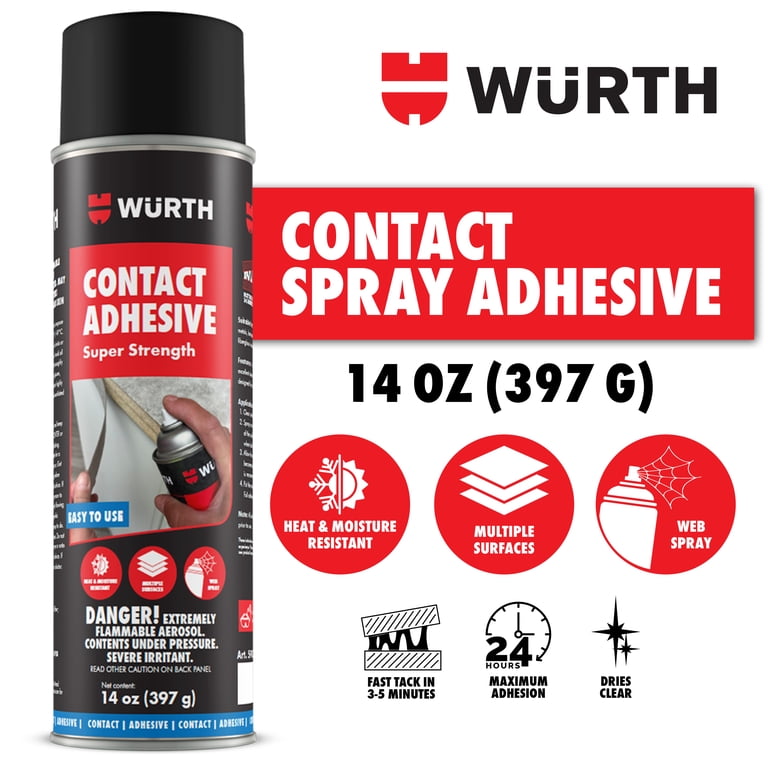 Würth Super Strength Spray Adhesive, Multi-Surface, 14oz, Clear