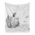 thumbnail image 1 of Seagulls Soft Flannel Fleece Blanket, Fisherman with Hat in Boat on Sunny Day Pencil Sketch Styled Illustration, Cozy Plush for Indoor and Outdoor Use, 50" x 60", Charcoal Grey White, by Ambesonne, 1 of 6