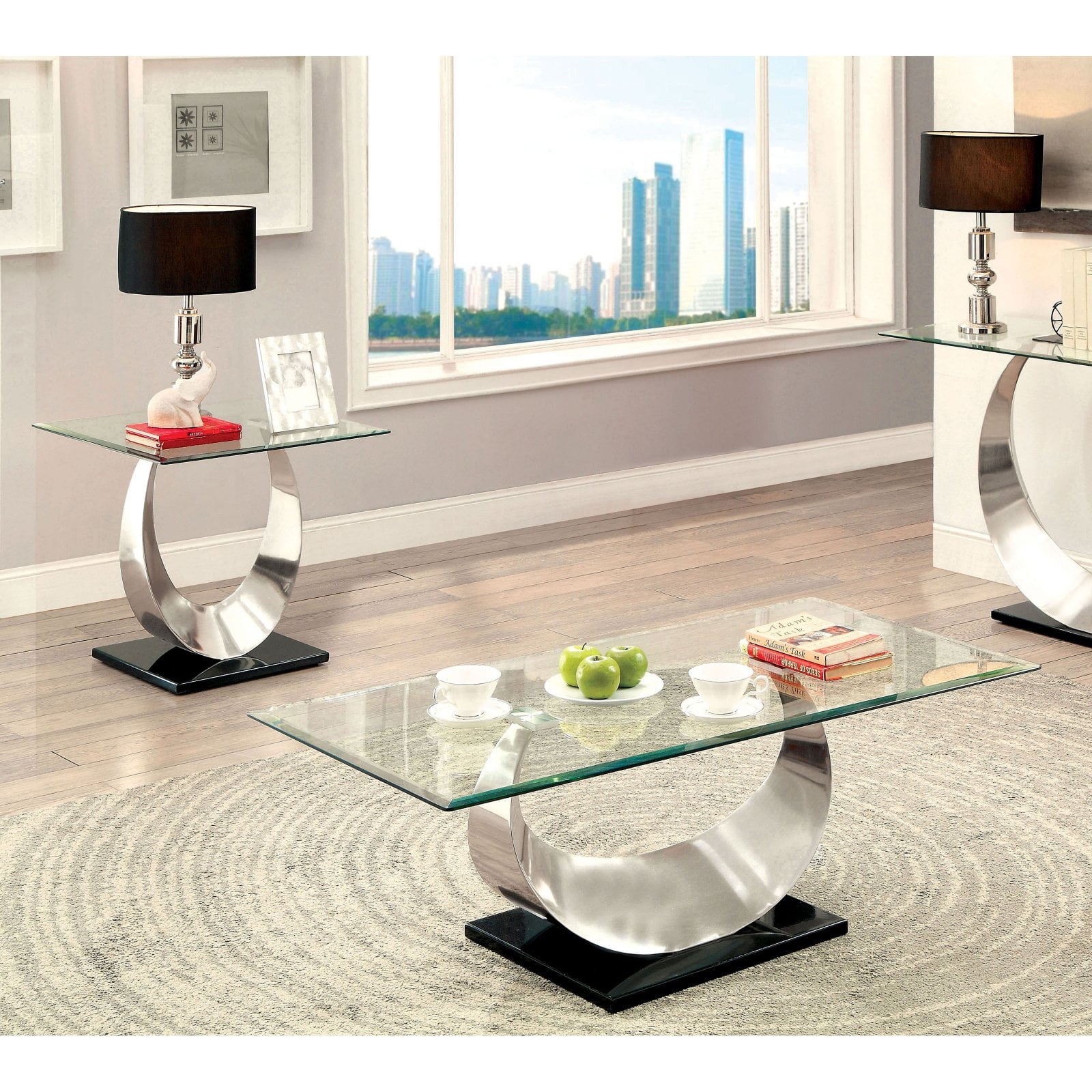 Furniture of America Meryl UShaped Base 2 Piece Coffee Table Set