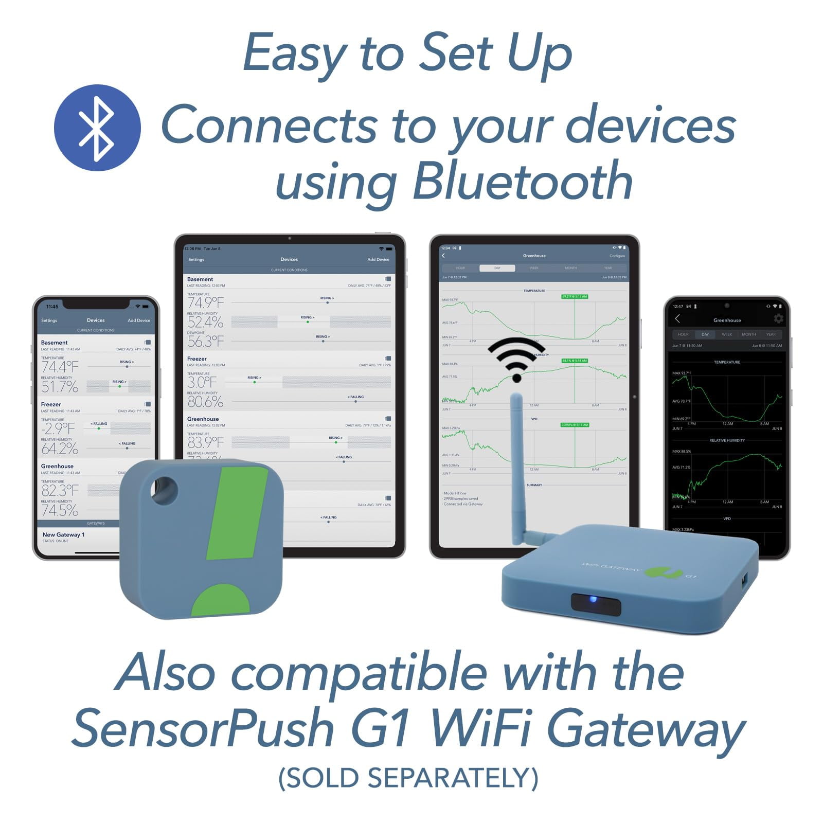 SensorPush HT1 Smart Temperature Sensor & Humidity Sensor - Thermometer & Hygrometer w/App Monitoring - Indoor/Outdoor Temperature and Humidity Monitor w/Heat Index for RV, Fridge & More