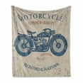 thumbnail image 1 of Vintage Soft Flannel Fleece Throw Blanket, Retro Style Bike Grunge Background Classic Wheels Chopper Rider Illustration, Cozy Plush for Indoor and Outdoor Use, 50" x 60", Slate Blue Tan, by Ambesonne, 1 of 6