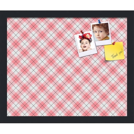 PinPix 17x14 Custom Cork Bulletin Board Argyle Light Pink Poster Board Has a Fabric Style Canvas Finish Framed in Argyle Light Pink by ArtToFrames (PinPix-649)