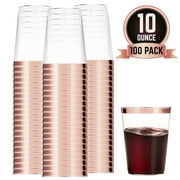 100 Rose Gold Plastic Cups 10 Oz Clear Plastic Cups Tumblers Rose Gold Rimmed Cups Fancy Disposable Wedding Cups Elegant Party Cups with Rose Gold Rim