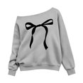 thumbnail image 4 of WAYUTE Sweatshirts for Girls Oversized Off the Shoulder Bow Print Rib Hemline Long Sleeve Crewneck Sweatshirt for Youth Kids Casual Streetwear,Gray,Size 13-14 Y, 4 of 4