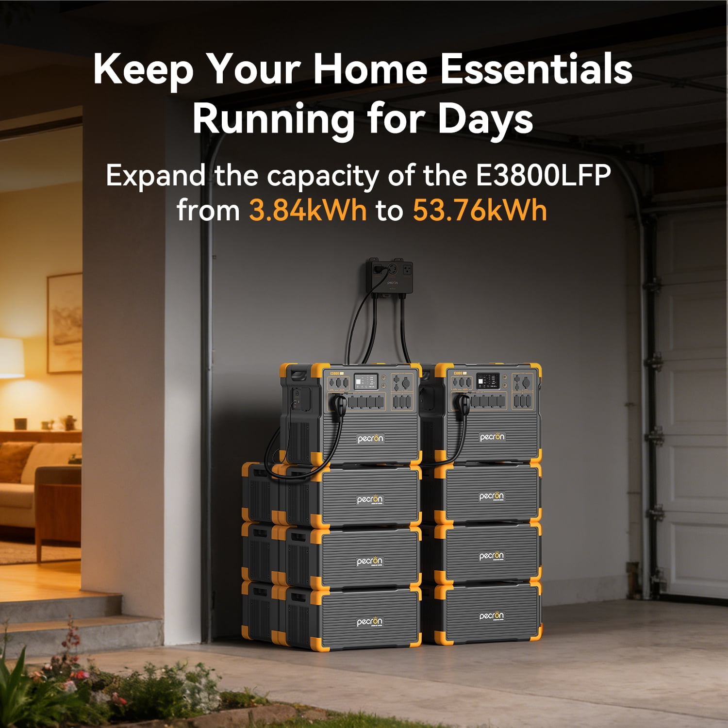 PECRON EP3800-48V 3840Wh Expansion Battery Pack for E3800LFP/E3600LFP/F5000/F3000LFP/E2400LFP/E1500LFP/E1000LFP Portable Power Station, LiFePO4 Backup Battery for Emergency Home Use Outdoor Camping