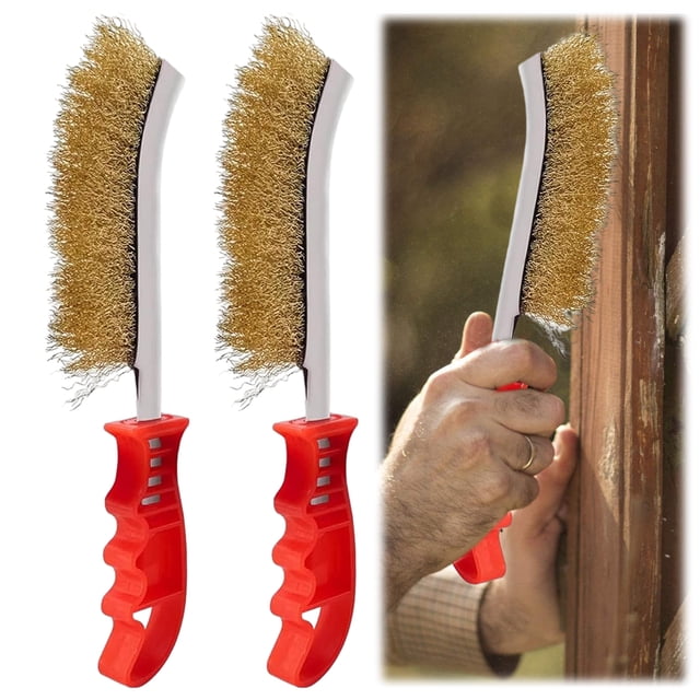 Laklulu Juego de cepillos de alambre de latón, 2 piezas, cepillo de alambre universal para removedor de óxido, pintura, soldadura, escoria, parrillas, azulejos, madera, metal, ladrillo, mampostería