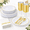 White Gold, variant on Clear Black 350-Piece Plastic Dinnerware Set, Serves 50 Guests