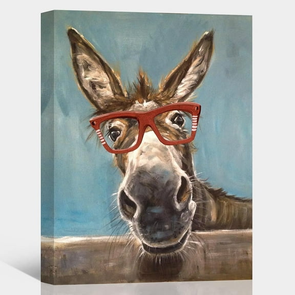 Farmhouse Animals Canvas Prints Wall Art Funny Donkey with Red Glasses Pictures Posters Modern Unframed Artwork for Living Room Bedroom Bathroom Home Wall Décor Ready to Hang