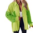 thumbnail image 2 of Unir Oversized Sequin Sleeve Denim Jacket for Women, Frayed Edge Button Down, Casual Everyday Long Sleeve Outerwear, 1 Piece, S-XXL, Plus Size Friendly, 2 of 5