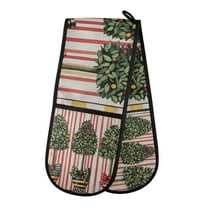Yayeee Double Oven Mitt Kitchen Heat Resistant Baking 35" x7" Quilted Glove, Stripes Trees