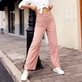 thumbnail image 4 of zaveiop Womens High Waist Button Stretchy Work Pants Straight Leg Office Dress Pant Business Casual Trousers with Pocket (Pink, XL), 4 of 9