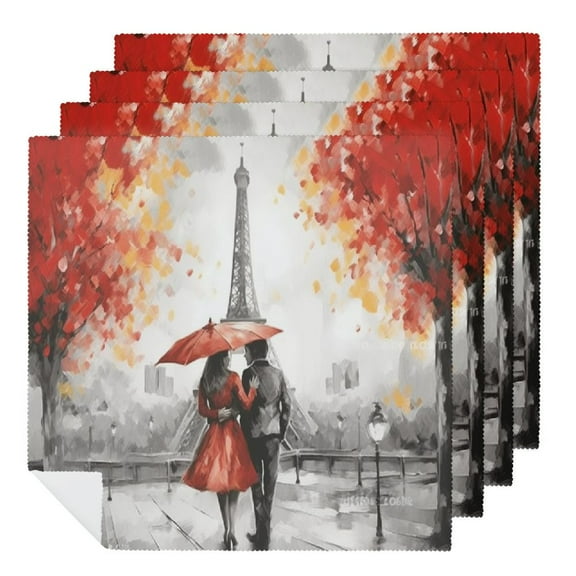 QKZF Stylish Romantic Paris Eiffel Tower Cloth Napkins, Soft; Comfortable Polyester Dinner Napkin for Family, Restaurant, Weddings, Parties