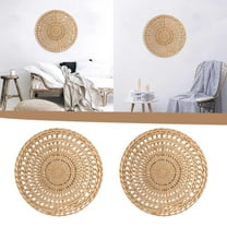 Casaio Decorative Wall Basket Wall Basket Decor Boho Wall Hanging Decor Rattan Wall Decor Flat Round Wicker Woven Macrame Tapestry Wall Basket Serving Tray Art Handmade Set For Bedroom Living Room