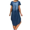 thumbnail image 3 of Pntutb Dresses for Women Clearance,Summer Casual V Neck Denim Long Party Short Sleeve Swing Dress, 3 of 3
