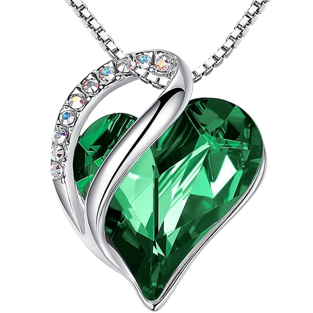 Collar Leafael Infinity Love Heart, cristal esmeralda, plata