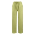 thumbnail image 4 of Cotton Linen Pants for Women Summer Drawstring Loose Linen Straight Wide Leg Pant Womens Casual Solid Lightweight Breathable Comfy Beach Vacation Pant, 4 of 5
