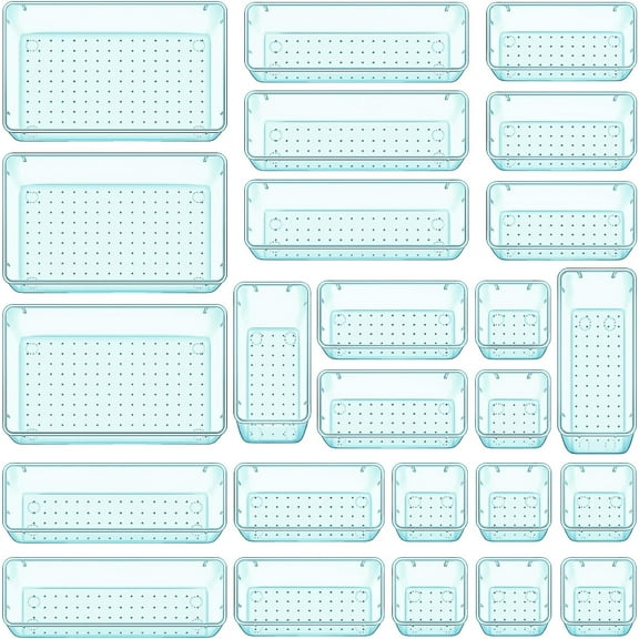 28 PCS Plastic Drawer Organizer Set, 4 Sizes Desk Drawer Divider Organizers and Storage Bins for Makeup, Jewelry, Gadgets for Kitchen, Bedroom, Bathroom, Office