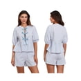 thumbnail image 3 of ZAXARRA Women 2 Piece Lounge Sets Puff Sleeve Tie Front Peplum Shirts Tops and Shorts Sets Summer Cute Pajamas Sets, 3 of 9