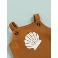 thumbnail image 4 of Toddler Baby Boy Girl Summer Clothes Sets Shell Print Strap Button Plaid Knitted Bodysuits+Shorts Tracksuits, 4 of 7
