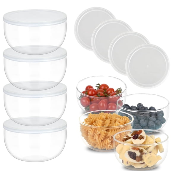 11oz Small Cute Glass Dessert Bowls/Cups with Lid, Glass Bowl for Dessert Snack Rice Side Dishes, Dip Bowl, Perfect for Dessert, Ice Cream, Fruit, Salad, Snack, Condiment, Trifle, Set of 4
