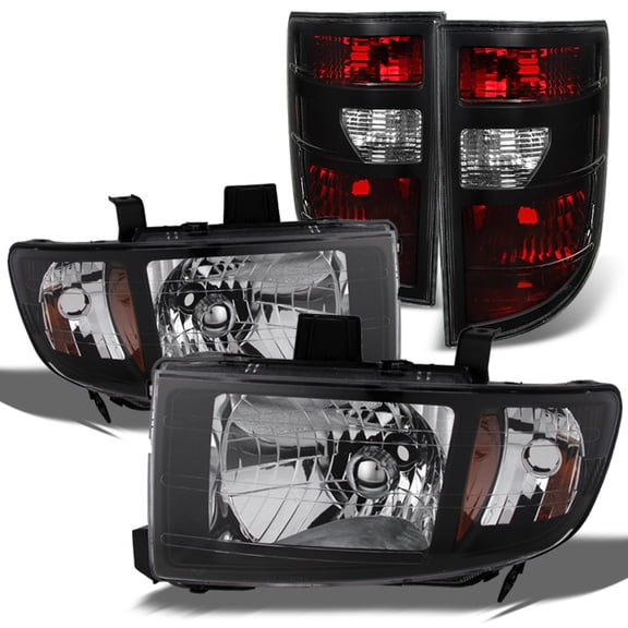 AKKON - For Honda Ridgeline Pickup Black Headlights Head Lamps Replacement Pair   Dark Red Tail Lights Combo