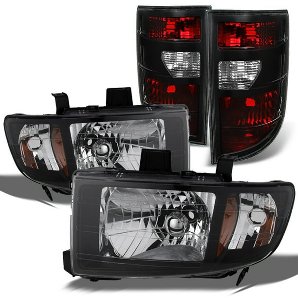 Fit 0608 Honda Ridgeline Black Headlights + Dark Red Tail Lights