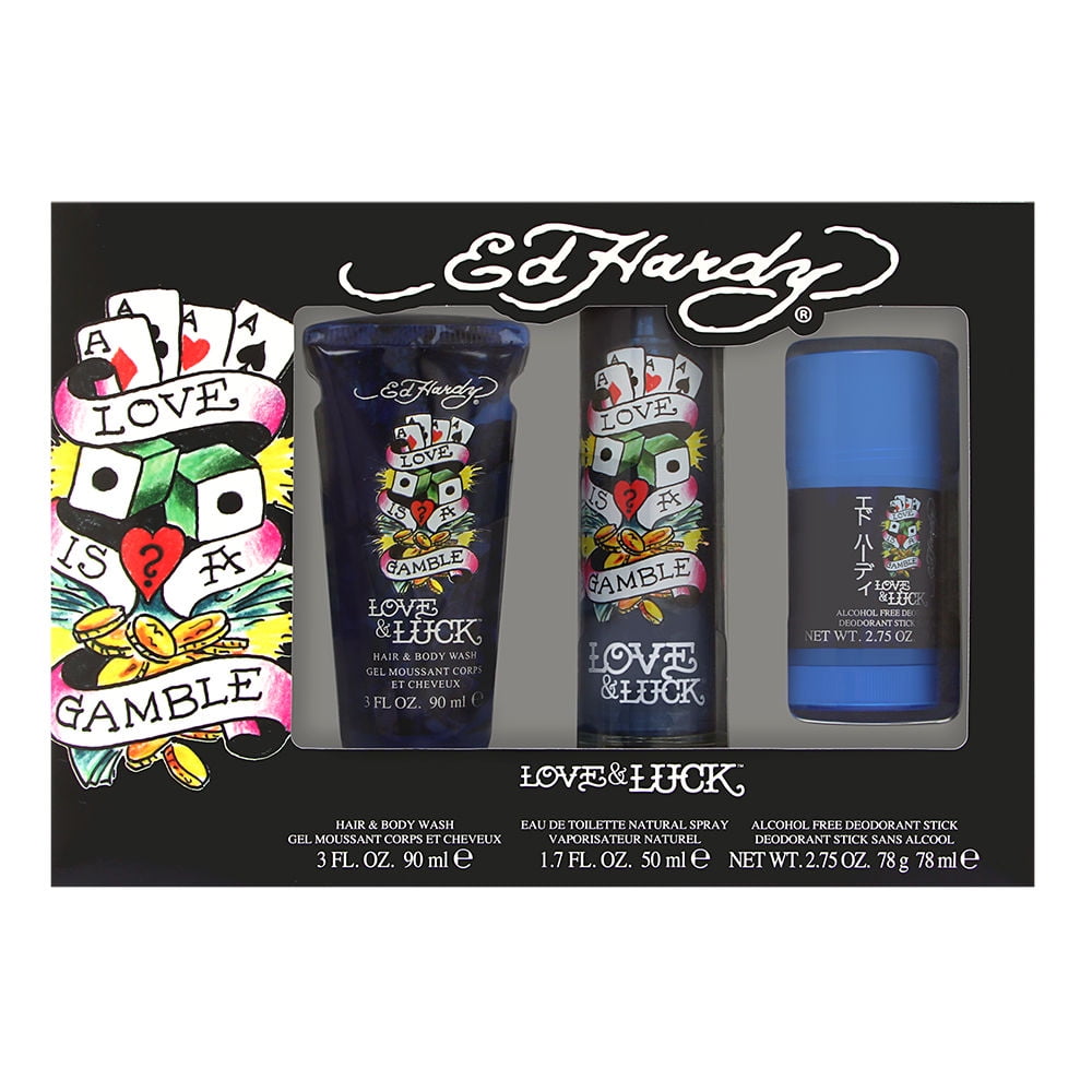 Ed Hardy Love & Luck by Christian Audigier for Men 3 Piece Set Includes 1.7 oz Eau de Toilette