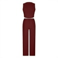 thumbnail image 4 of Outfit for Women Sumemr Comfy 2 Piece Set Solid Knitted Sleeveless Crop Tops Elastic Waist Wide Leg Casual Palazzo Pants Homewear Suit(M,Red), 4 of 6