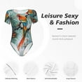 thumbnail image 4 of Gaeub Exotic Birds Forest Print Women's Short Sleeve One Piece Swimsuit Sexy High-Waisted Bodysuit Bathing Suit for Swimming, Beach, Sports-Small, 4 of 7