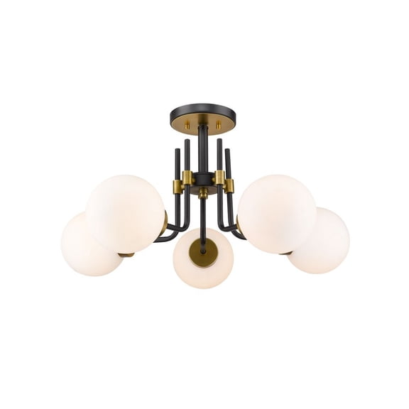 Z-Lite Parsons 5 Light Opal Glass Steel Semi Flush Mount in Black and Olde Brass