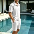 thumbnail image 5 of hotojiny Men's Tracksuit 2 Piece Quarter Zip Sweatsuit Sets Textured Short Sleeve Golf Shirts Summer Bermuda Shorts Loungewear(White,X-Large), 5 of 6