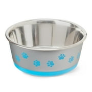 Vibrant Life Paw Print Stainless Steel Pet Bowl, Teal, Medium