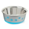 Vibrant Life Paw Print Stainless Steel Pet Bowl - Perfect for Dogs and Cats, Teal, Medium
