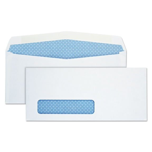 Quality Park Security Window Envelopes - Single Window- 4 1by8"W x 9 1by2" L- 24 lb - Gummed - Wove - White