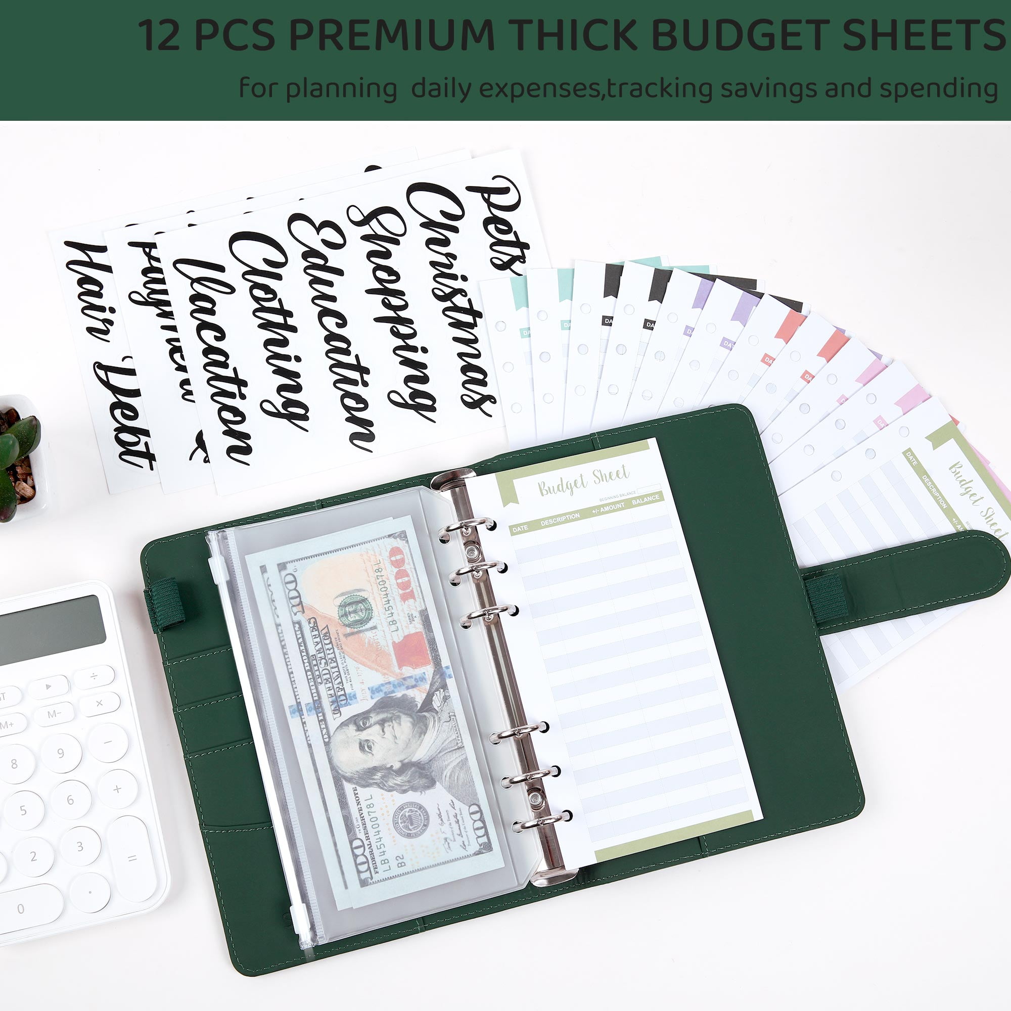 SKYDUE Budget Binder with Zipper Envelopes, A6 Binder for Budgeting and  Cash Saving, 3pcs Stickers & Expense Budget Sheets, Laser Silver 