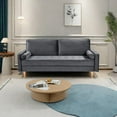 thumbnail image 2 of 70" Modern Velvet Loveseat Sofa Couch,Mid-Century Tufted Upholstered Small Love Seat Couch with 2 Pillows for Compact Space,Living Room,Apartment,Grey, 2 of 7