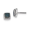 thumbnail image 1 of Sterling Silver Rhod Plated Blue and White Dia Square Screwback Earrings, 1 of 2