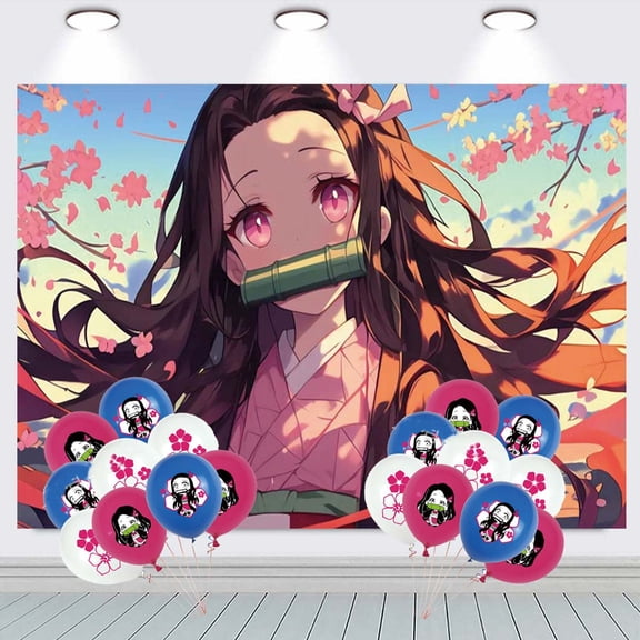 Demon Slayer Nezuko Banner Backdrop Background Birthday Balloons Party Supplies Taspestry Poster Wall Decor