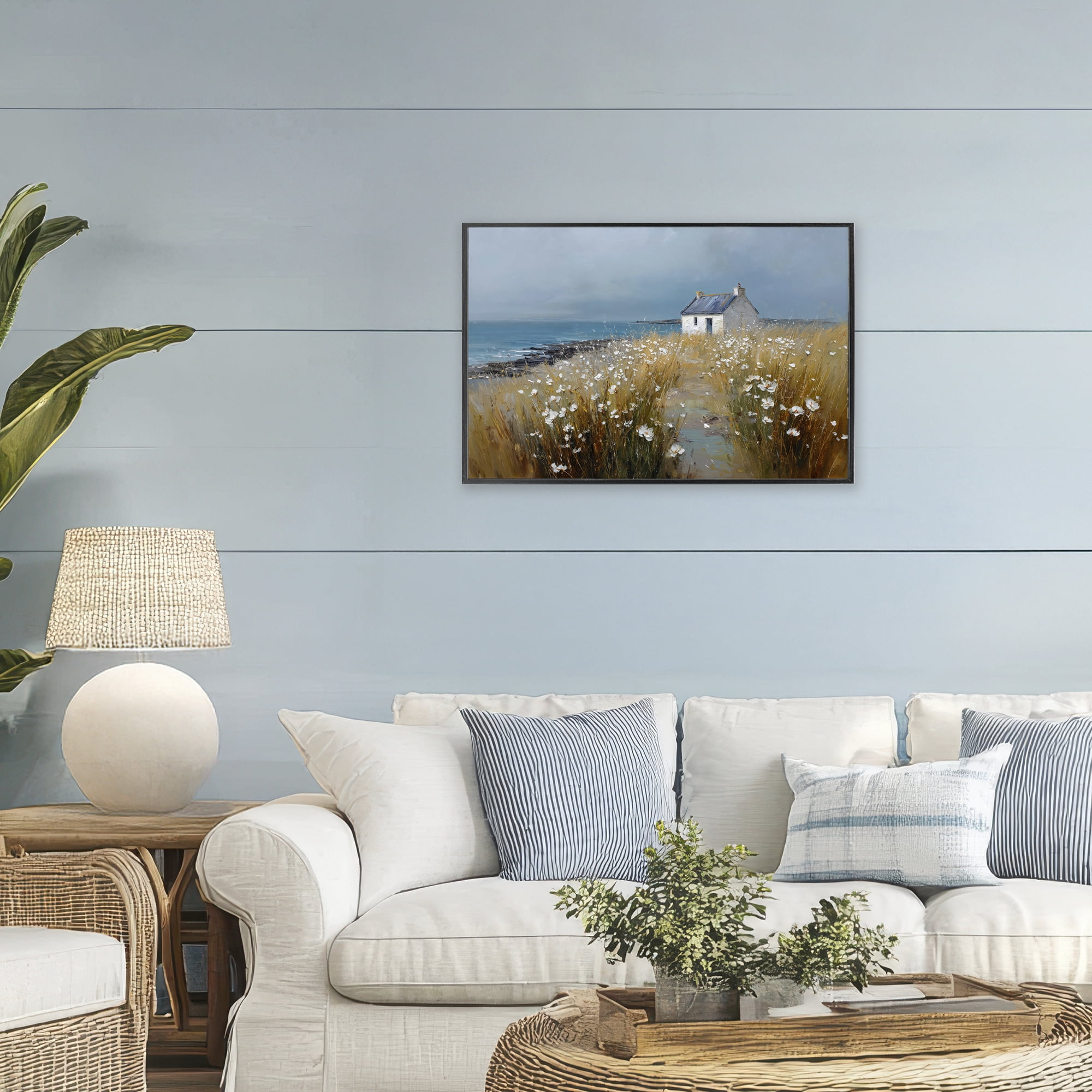 Stupell Industries Oceanfront Cottage Wildflowers Black Framed Giclee Art, design by Petal Prints Design